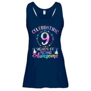 9 Years Of Being Awesome 9 Years Old 9th Birthday Tie Dye Ladies Essential Flowy Tank