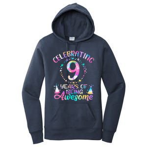 9 Years Of Being Awesome 9 Years Old 9th Birthday Tie Dye Women's Pullover Hoodie