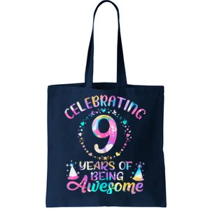 9 Years Of Being Awesome 9 Years Old 9th Birthday Tie Dye Tote Bag