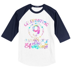 9 Years Of Being Awesome 9 Years Old 9th Birthday Tie Dye Baseball Sleeve Shirt