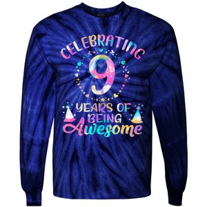 9 Years Of Being Awesome 9 Years Old 9th Birthday Tie Dye Tie-Dye Long Sleeve Shirt