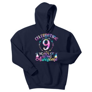 9 Years Of Being Awesome 9 Years Old 9th Birthday Tie Dye Kids Hoodie