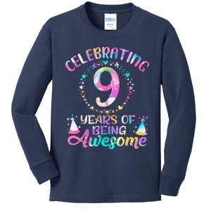 9 Years Of Being Awesome 9 Years Old 9th Birthday Tie Dye Kids Long Sleeve Shirt