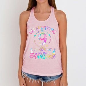 9 Years Of Being Awesome 9 Years Old 9th Birthday Tie Dye Women's Knotted Racerback Tank