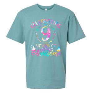 9 Years Of Being Awesome 9 Years Old 9th Birthday Tie Dye Sueded Cloud Jersey T-Shirt