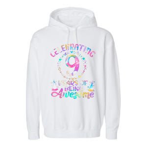 9 Years Of Being Awesome 9 Years Old 9th Birthday Tie Dye Garment-Dyed Fleece Hoodie