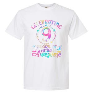 9 Years Of Being Awesome 9 Years Old 9th Birthday Tie Dye Garment-Dyed Heavyweight T-Shirt