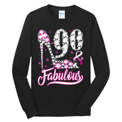 90 Years Old Gifts 90 & Fabulous 90th Birthday Pink Diamond Tall Long Sleeve T-Shirt