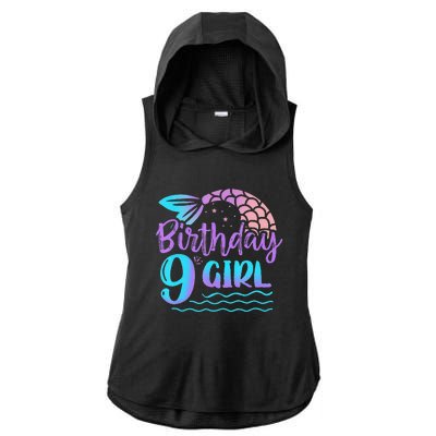 9 Year Old Gift Mermaid Tail 9th Birthday Daughter Ladies PosiCharge Tri-Blend Wicking Draft Hoodie Tank