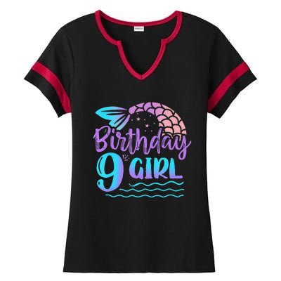 9 Year Old Gift Mermaid Tail 9th Birthday Daughter Ladies Halftime Notch Neck Tee