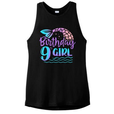 9 Year Old Gift Mermaid Tail 9th Birthday Daughter Ladies PosiCharge Tri-Blend Wicking Tank