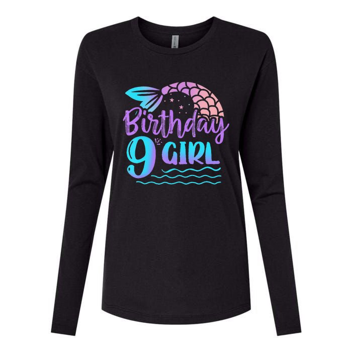 9 Year Old Gift Mermaid Tail 9th Birthday Daughter Womens Cotton Relaxed Long Sleeve T-Shirt