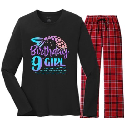 9 Year Old Gift Mermaid Tail 9th Birthday Daughter Women's Long Sleeve Flannel Pajama Set 