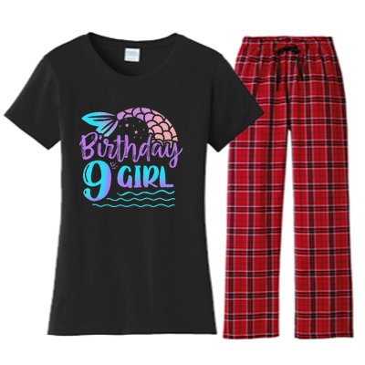 9 Year Old Gift Mermaid Tail 9th Birthday Daughter Women's Flannel Pajama Set