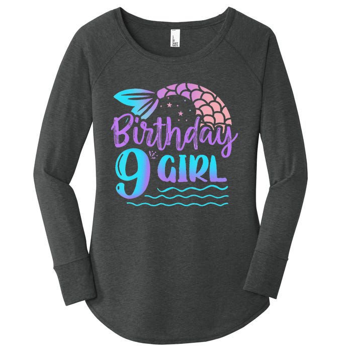 9 Year Old Gift Mermaid Tail 9th Birthday Daughter Women's Perfect Tri Tunic Long Sleeve Shirt