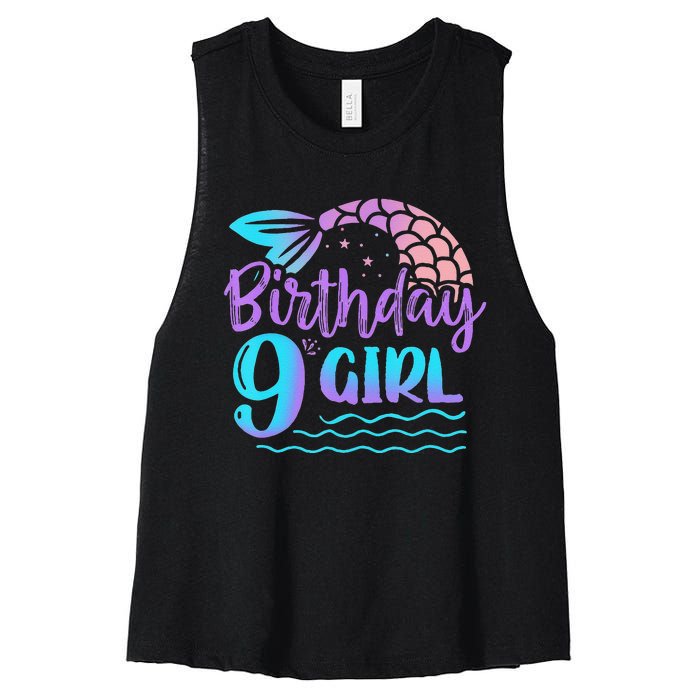 9 Year Old Gift Mermaid Tail 9th Birthday Daughter Women's Racerback Cropped Tank