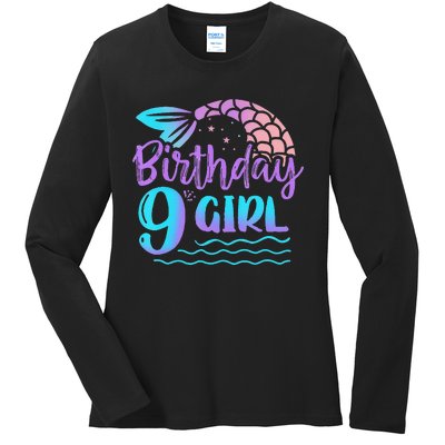 9 Year Old Gift Mermaid Tail 9th Birthday Daughter Ladies Long Sleeve Shirt