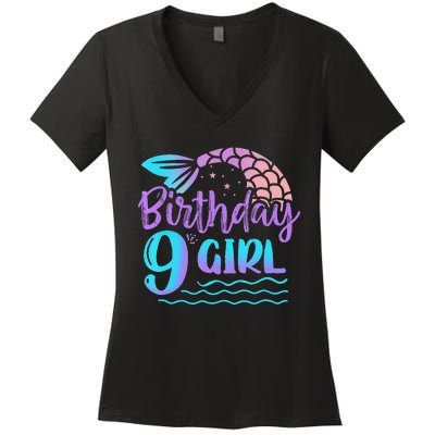 9 Year Old Gift Mermaid Tail 9th Birthday Daughter Women's V-Neck T-Shirt