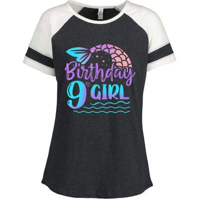 9 Year Old Gift Mermaid Tail 9th Birthday Daughter Enza Ladies Jersey Colorblock Tee