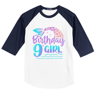 9 Year Old Gift Mermaid Tail 9th Birthday Daughter Baseball Sleeve Shirt