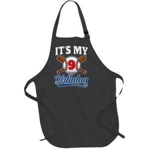 9 Years Old Baseball Player 9th Birthday Party Full-Length Apron With Pockets