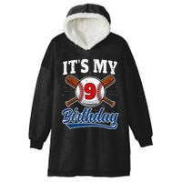 9 Years Old Baseball Player 9th Birthday Party Hooded Wearable Blanket