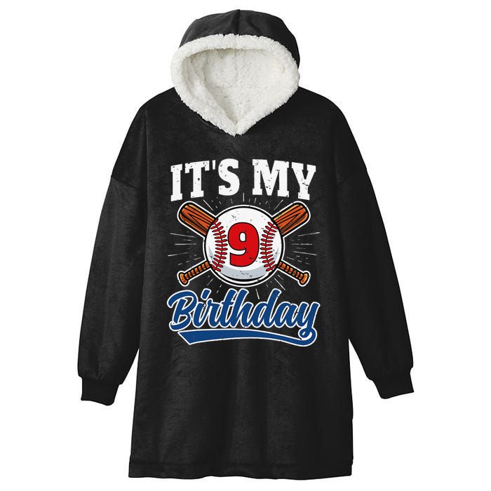 9 Years Old Baseball Player 9th Birthday Party Hooded Wearable Blanket