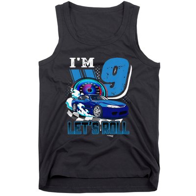 9 Year Old Race Car Birthday 9th Birthday Racing Gift Tank Top