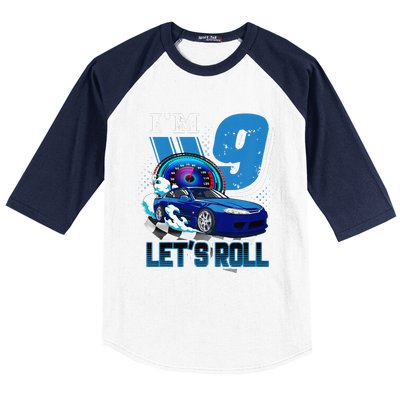 9 Year Old Race Car Birthday 9th Birthday Racing Gift Baseball Sleeve Shirt