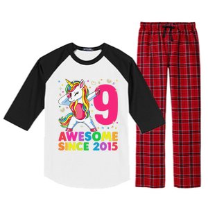 9 Years Old Unicorn Dabbing 9th Birthday Girl Unicorn Party Raglan Sleeve Pajama Set