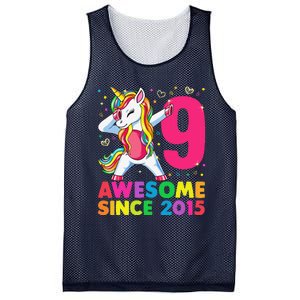 9 Years Old Unicorn Dabbing 9th Birthday Girl Unicorn Party Mesh Reversible Basketball Jersey Tank