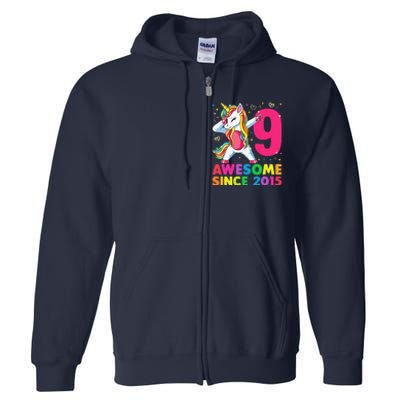 9 Years Old Unicorn Dabbing 9th Birthday Girl Unicorn Party Full Zip Hoodie