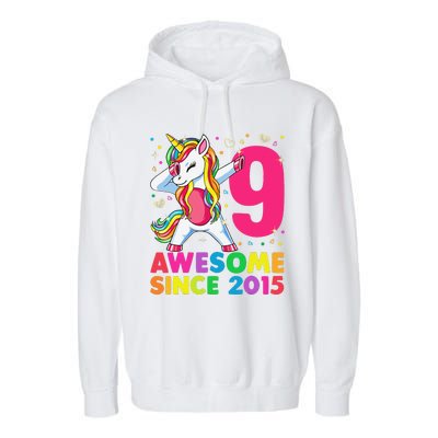 9 Years Old Unicorn Dabbing 9th Birthday Girl Unicorn Party Garment-Dyed Fleece Hoodie