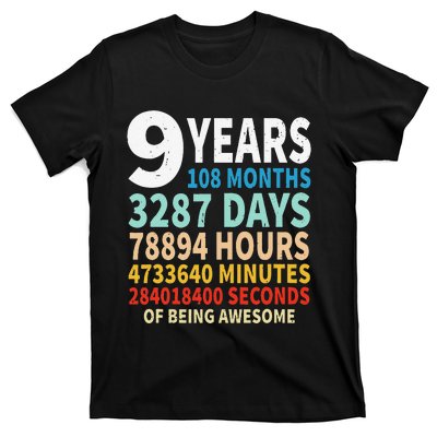 9 Years Old 9th Birthday Gifts Vintage 108 Months T-Shirt