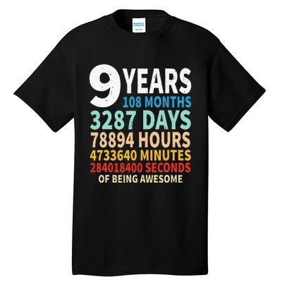 9 Years Old 9th Birthday Gifts Vintage 108 Months Tall T-Shirt