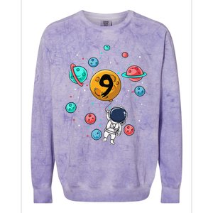 9 Years Old Birthday Gifts Astronaut 9th Birthday Colorblast Crewneck Sweatshirt