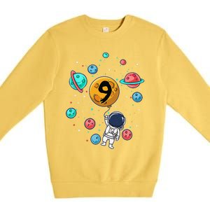 9 Years Old Birthday Gifts Astronaut 9th Birthday Premium Crewneck Sweatshirt