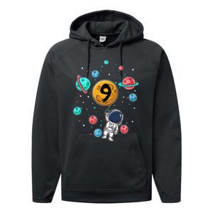 9 Years Old Birthday Gifts Astronaut 9th Birthday Performance Fleece Hoodie