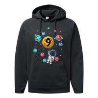 9 Years Old Birthday Gifts Astronaut 9th Birthday Performance Fleece Hoodie