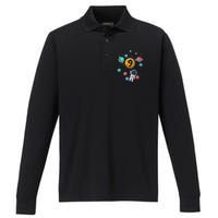 9 Years Old Birthday Gifts Astronaut 9th Birthday Performance Long Sleeve Polo