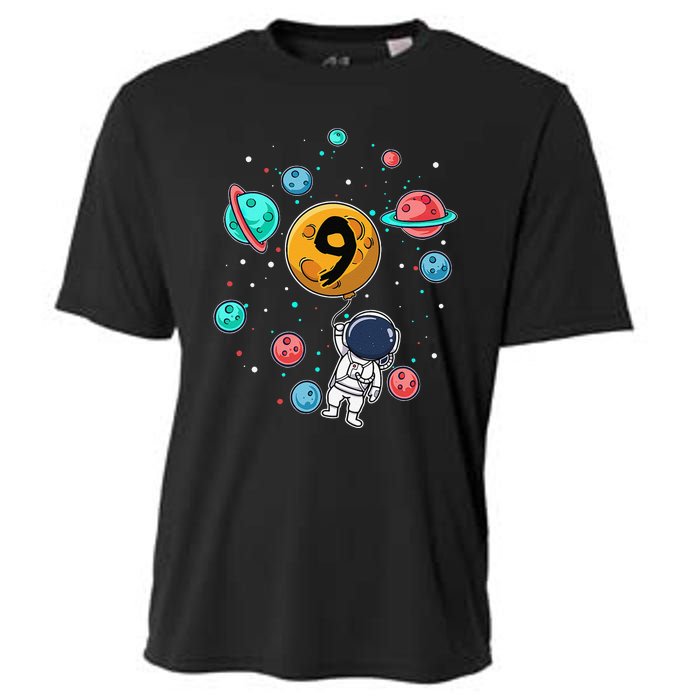 9 Years Old Birthday Gifts Astronaut 9th Birthday Cooling Performance Crew T-Shirt