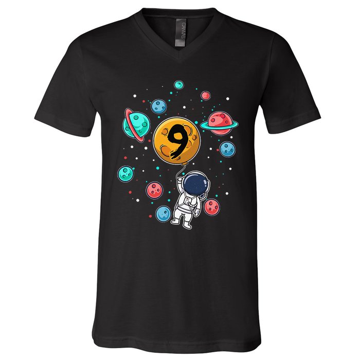 9 Years Old Birthday Gifts Astronaut 9th Birthday V-Neck T-Shirt