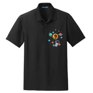 9 Years Old Birthday Gifts Astronaut 9th Birthday Dry Zone Grid Polo