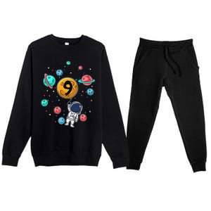 9 Years Old Birthday Gifts Astronaut 9th Birthday Premium Crewneck Sweatsuit Set