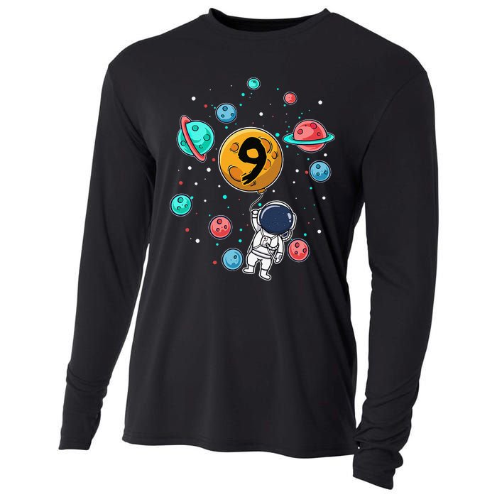 9 Years Old Birthday Gifts Astronaut 9th Birthday Cooling Performance Long Sleeve Crew