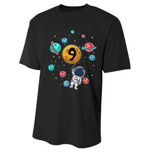 9 Years Old Birthday Gifts Astronaut 9th Birthday Performance Sprint T-Shirt