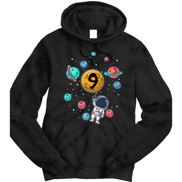 9 Years Old Birthday Gifts Astronaut 9th Birthday Tie Dye Hoodie