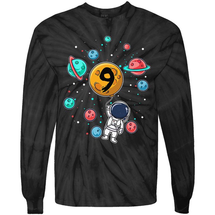 9 Years Old Birthday Gifts Astronaut 9th Birthday Tie-Dye Long Sleeve Shirt