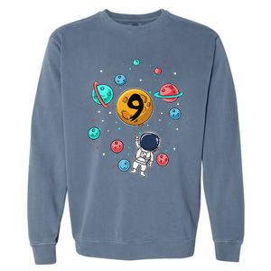 9 Years Old Birthday Gifts Astronaut 9th Birthday Garment-Dyed Sweatshirt