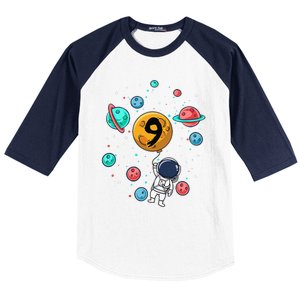 9 Years Old Birthday Gifts Astronaut 9th Birthday Baseball Sleeve Shirt